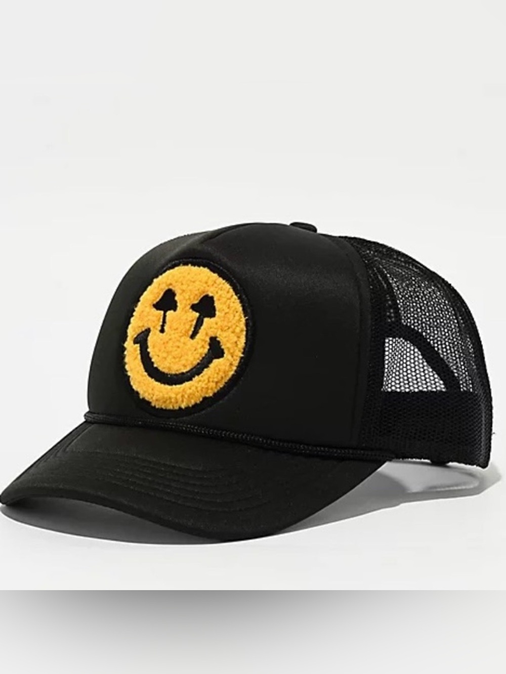 Happy Caps Double Blind Black
Trucker Hat Yellow Black Smiley Mushroom Patch